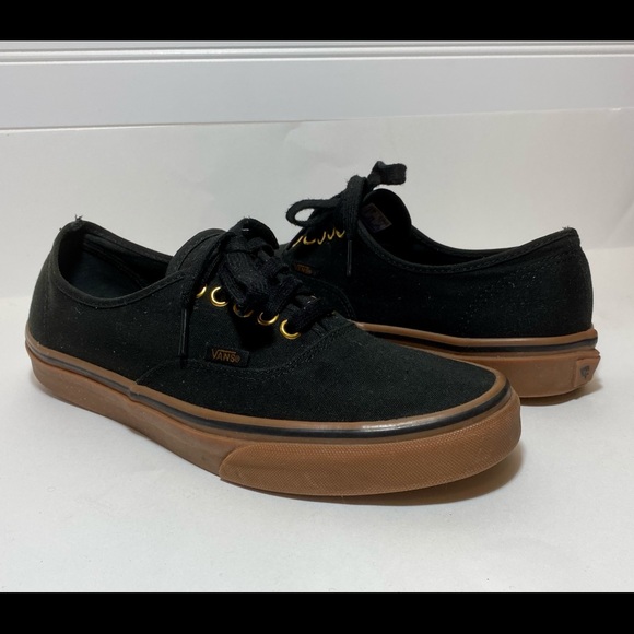vans era black brown leather trim
